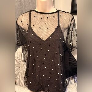 Zenobia Black Sheer Top with Pearl Details